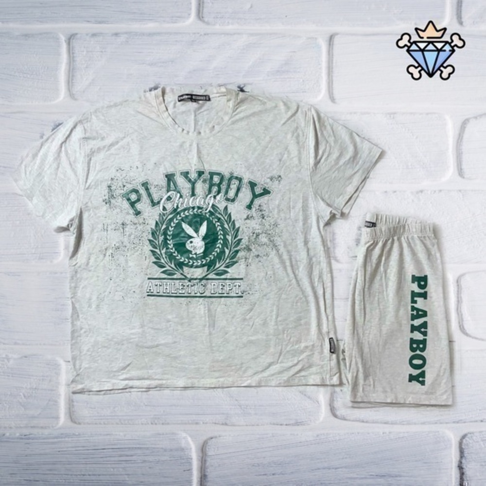 PLAYBOY X MISSGUIDED VARSITY OVERSIZED TEE WITH BIKER SHORTS SIZE 10 WOMENS
